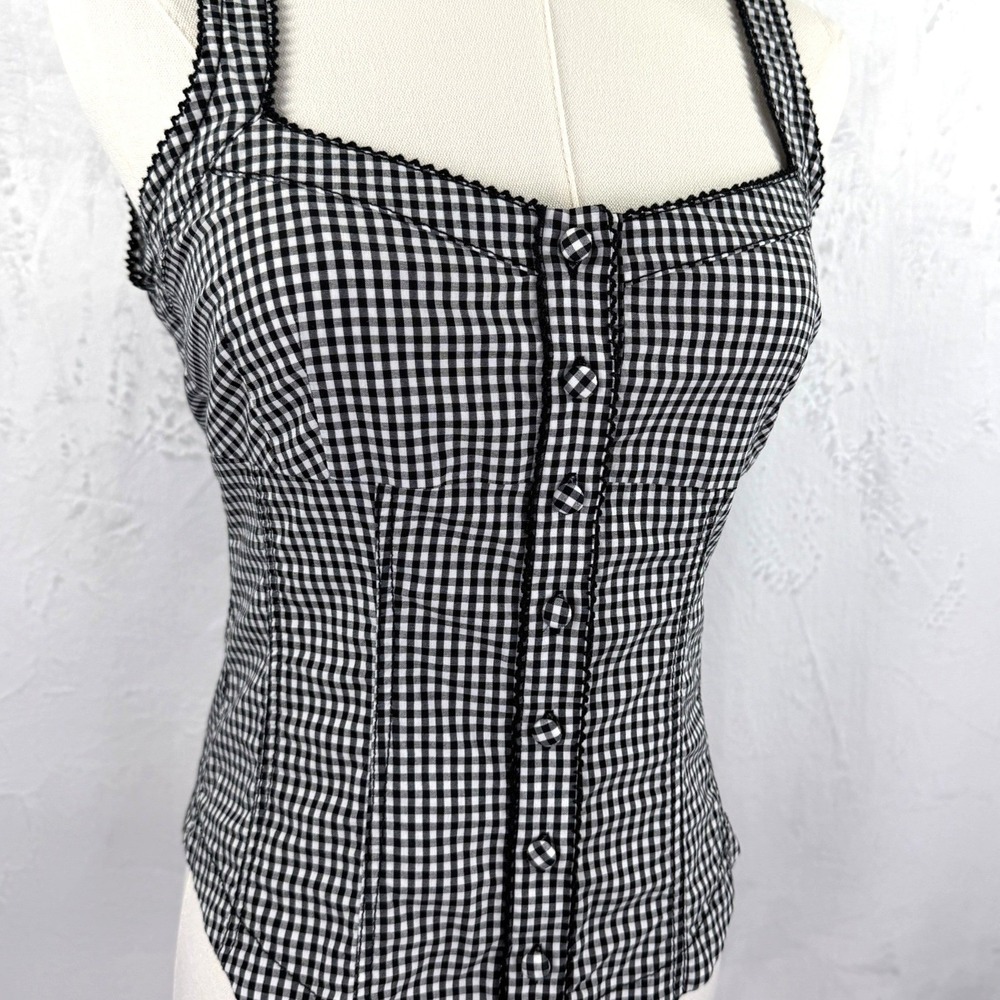 Y2K Gingham Corset Top‎ Fairy Grunge Whimsigoth Bustier Button Front Sz S